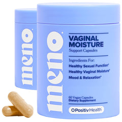 O Positiv MENO bottle shows capsules for daily moisture support.