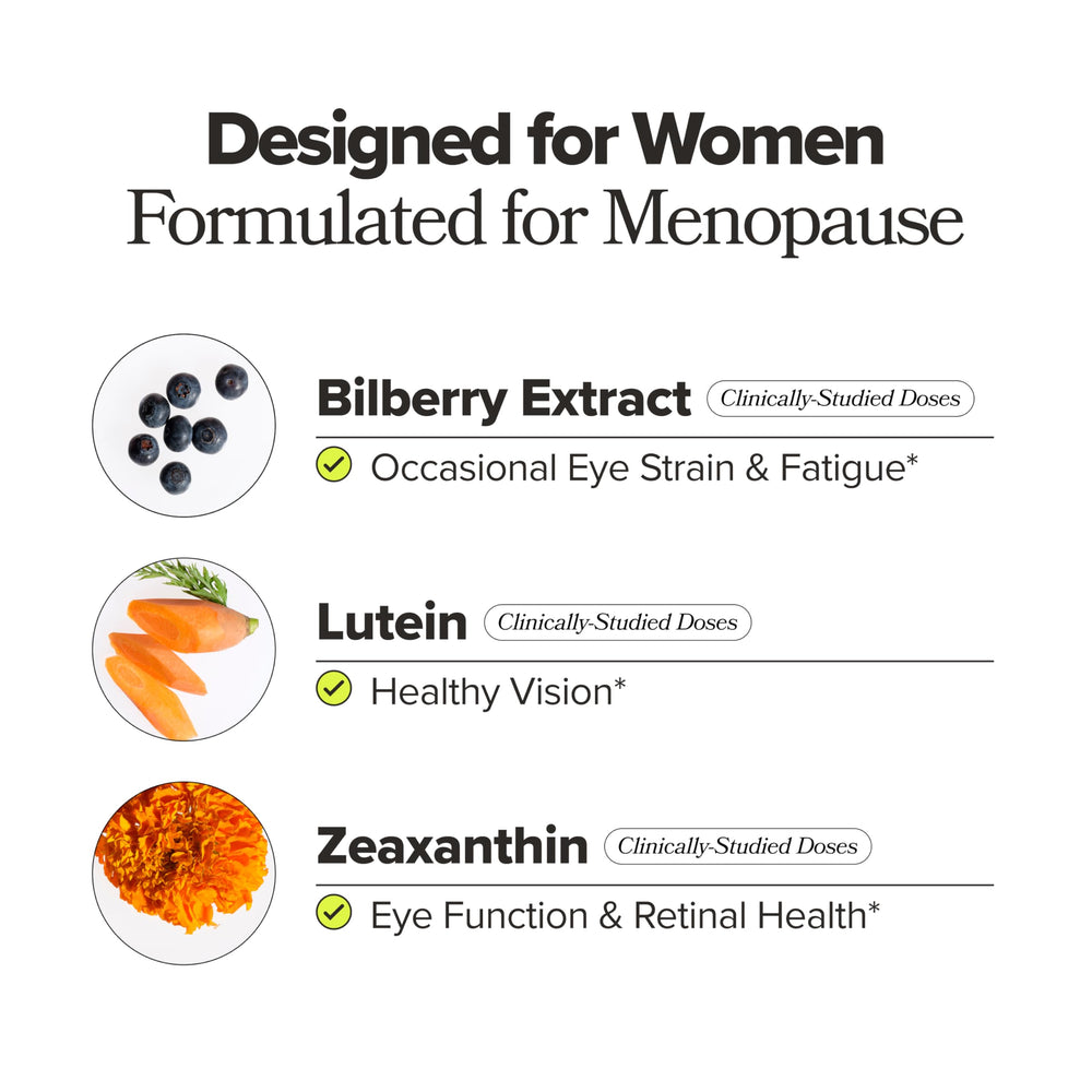 O Positiv MENO Eye Health ingredients with lutein and zeaxanthin for retinal support.