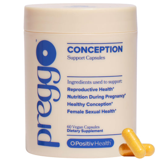O Positiv Preggo bottle highlights daily conception support for women.
