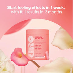 O Positiv URO probiotic blend label indicates clinically studied strains for flora balance