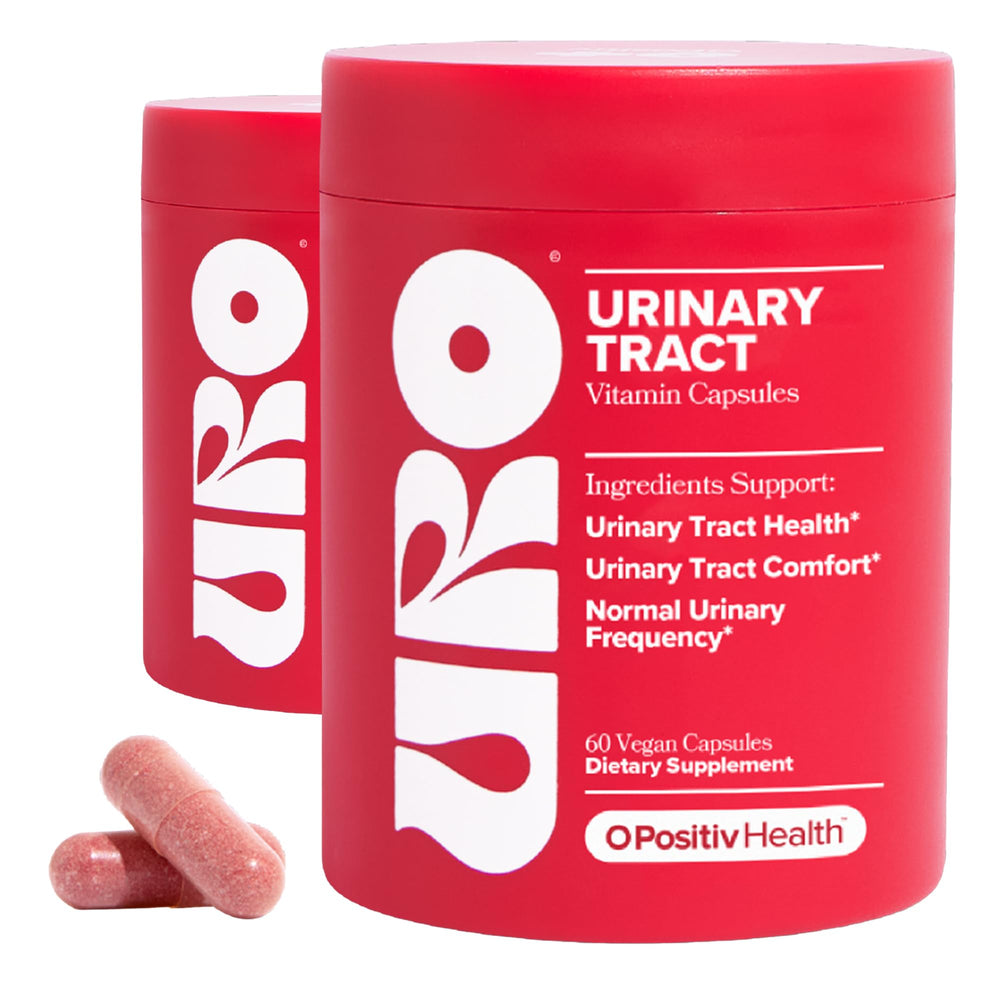O Positiv URO capsules bottle close-up supports daily urinary tract health.