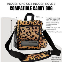O2TOTES leopard print carry bag exterior pockets hold essential accessories.