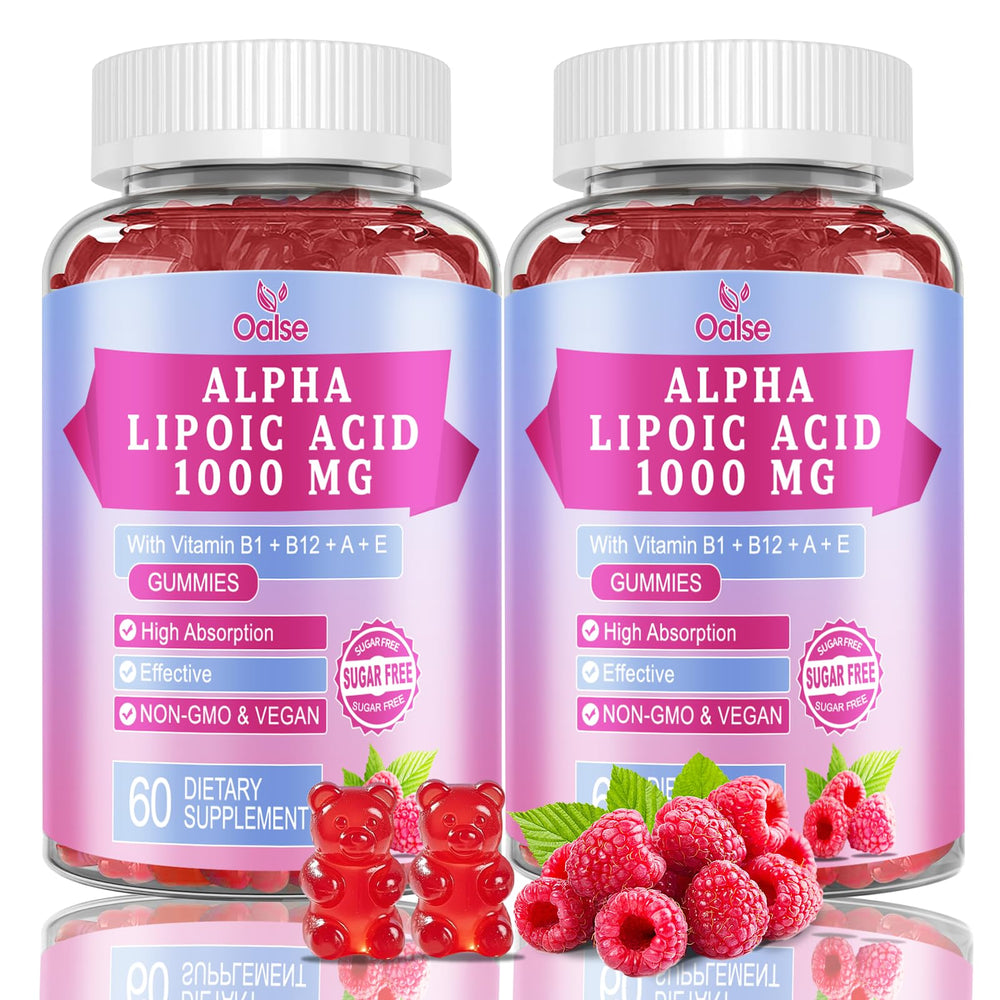 Pouring OALSE Alpha Lipoic Acid Gummies bottle for quick energy support.