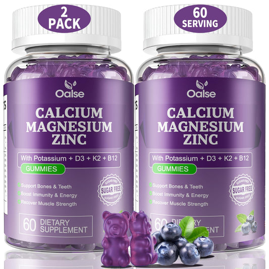 OALSE calcium magnesium zinc gummies in blueberry bottle support bone health