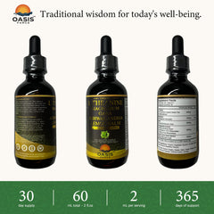 Oasis Force L-Theanine Drops packaging supports vegan, allergen-free lifestyle.