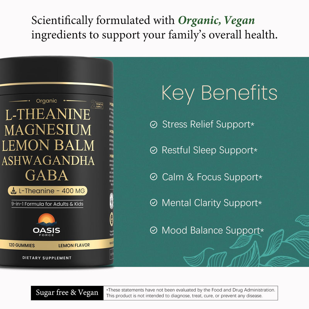OASIS FORCE L-Theanine Gummies lemon flavor—vibrant chewable for focused calm.