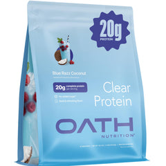 Oath Nutrition Clear Whey bottle in Blue Razz Coconut for post-workout refreshment.