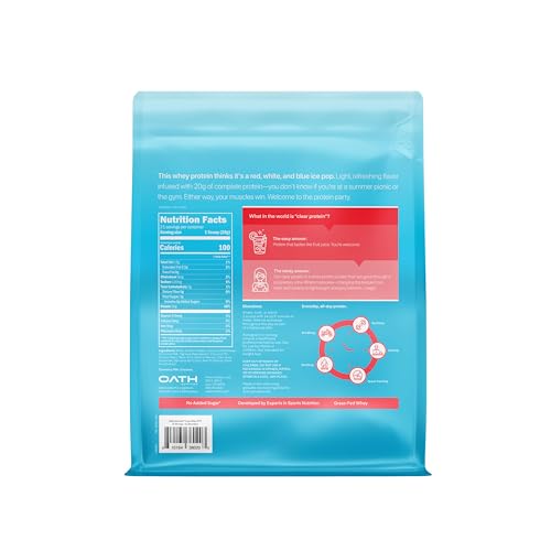 Oath Nutrition Clear Whey icy blue razz glass showing a fruity post-workout beverage.