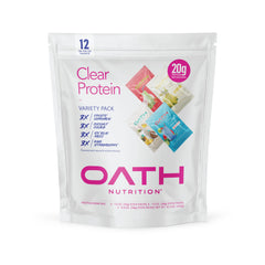 Oath Nutrition Clear Whey Isolate bottle pour with fruity flavor for post-workout refreshment.