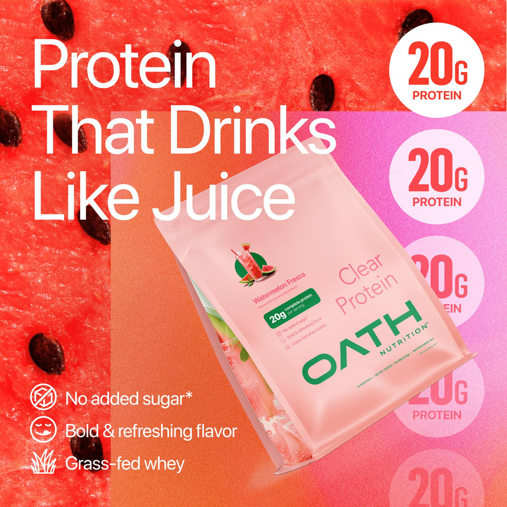 Oath Nutrition Clear Whey Watermelon Fresca by the poolside with a chill sip.
