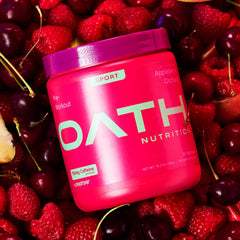 Oath Nutrition serving-spoon with powder suggests consistent, convenient pre-workout servings.