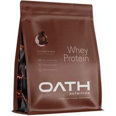 Oath Nutrition Whey Protein Chocolate Brownie tub for post-workout recovery and muscle support.