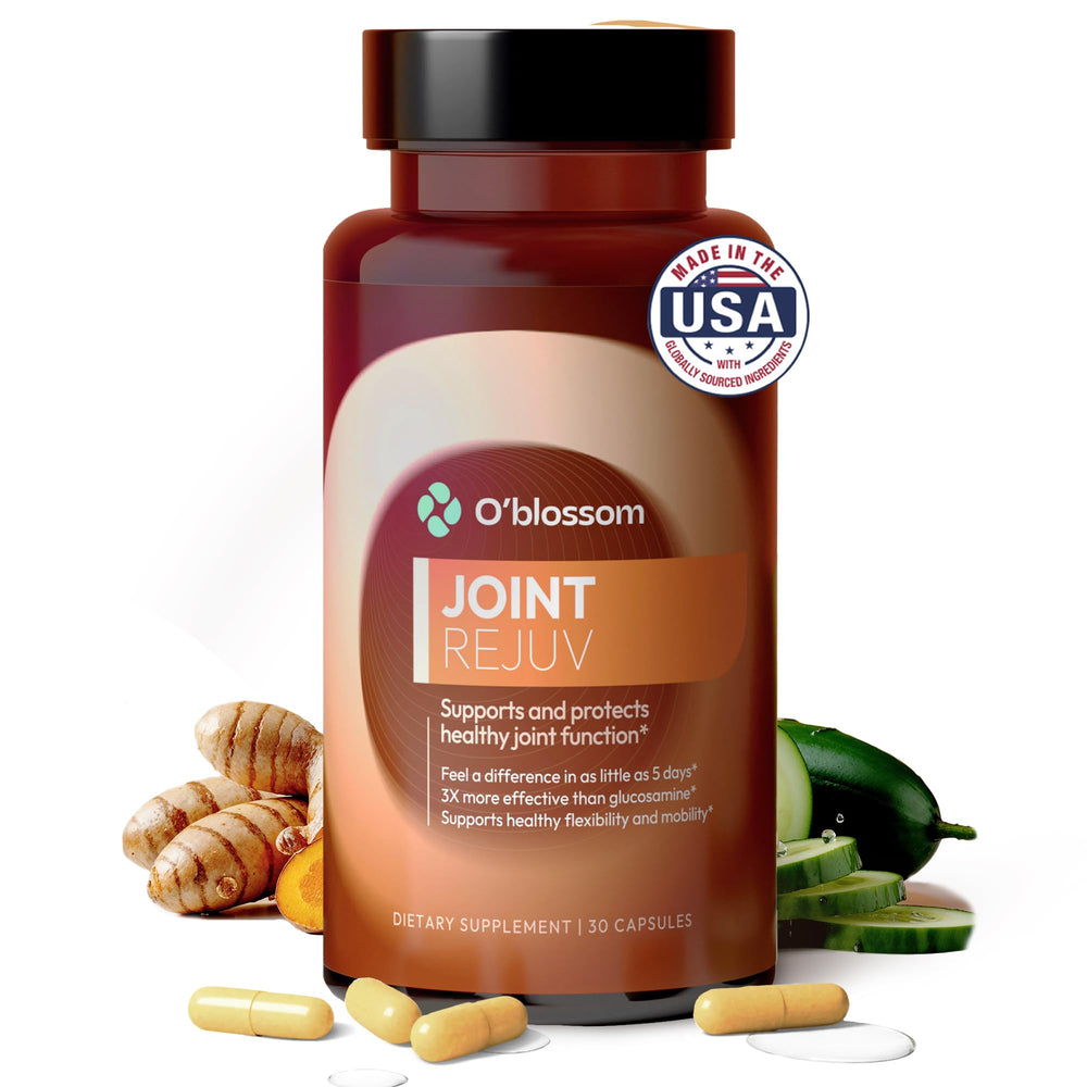 O'blossom Joint Rejuv bottle supports daily joint comfort and mobility.