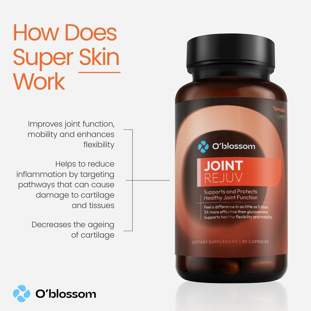 O'blossom Joint Rejuv poured with water for simple daily intake.