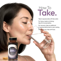 O'blossom Liver Protect illustration highlights NAC and alpha-lipoic acid for liver support.