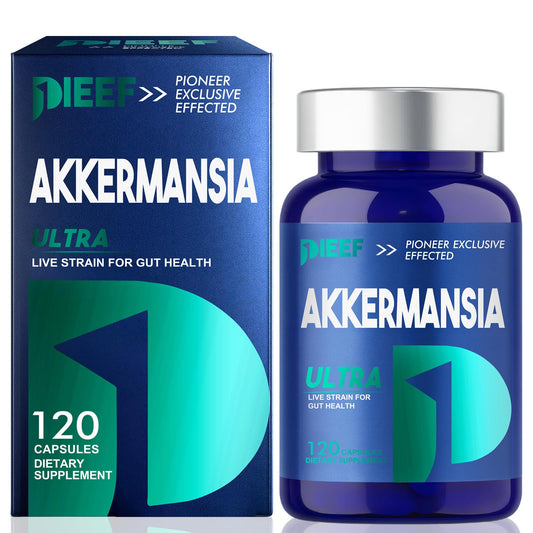 Obnobm Akkermansia capsules bottle close-up highlighting gut health support and immune defense.