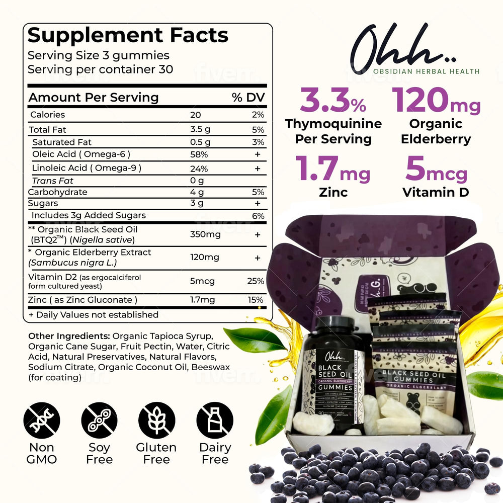 Obsidian Herbal Health gummies close-up with elderberry and zinc blend.
