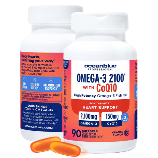 Oceanblue Omega-3 2100 orange bottle front for easy daily intake