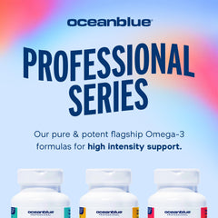 OceanBlue Omega-3 2100 serving-size graphic helps plan daily intake.