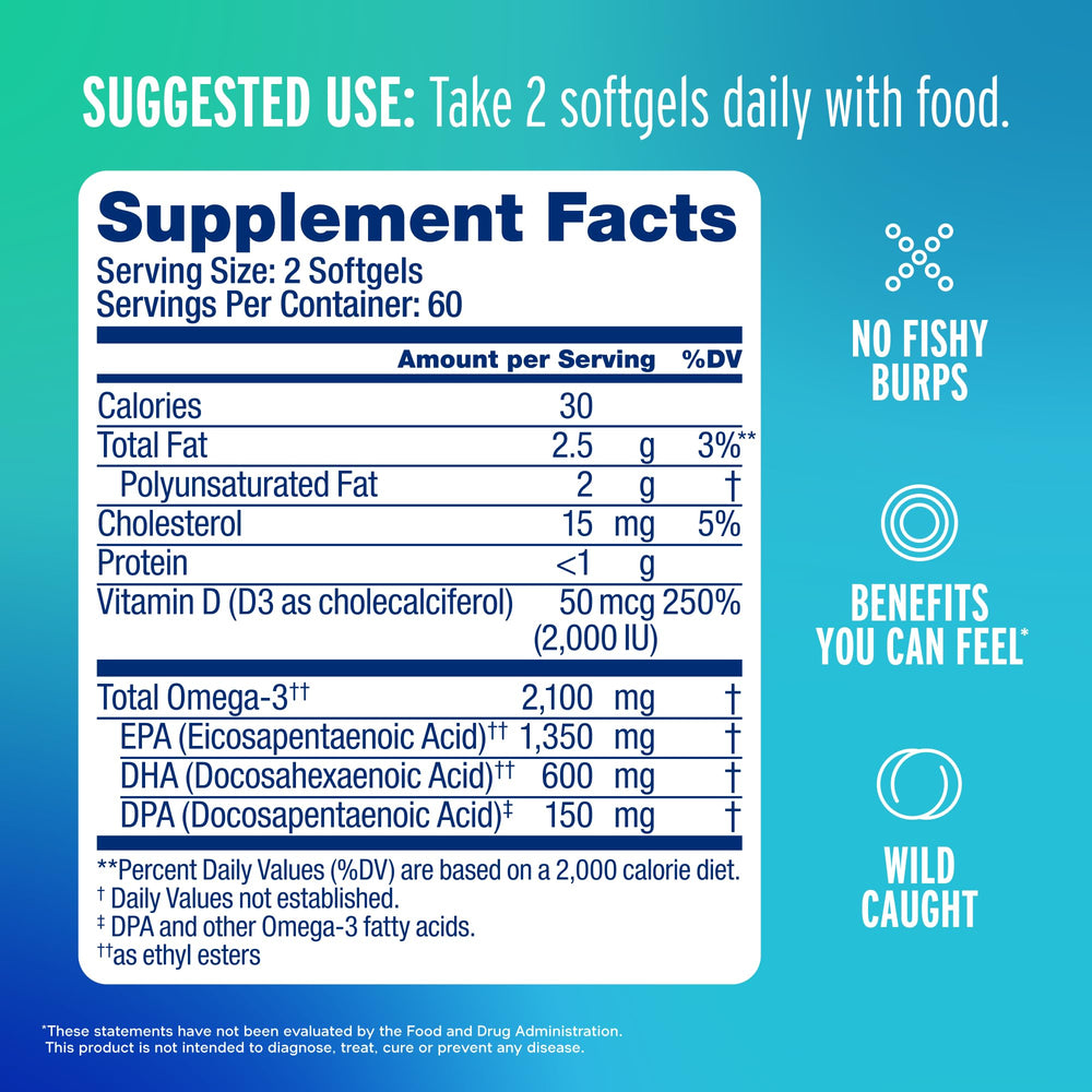 Oceanblue Omega-3 2100 capsules burpless and orange-flavored for easy daily use