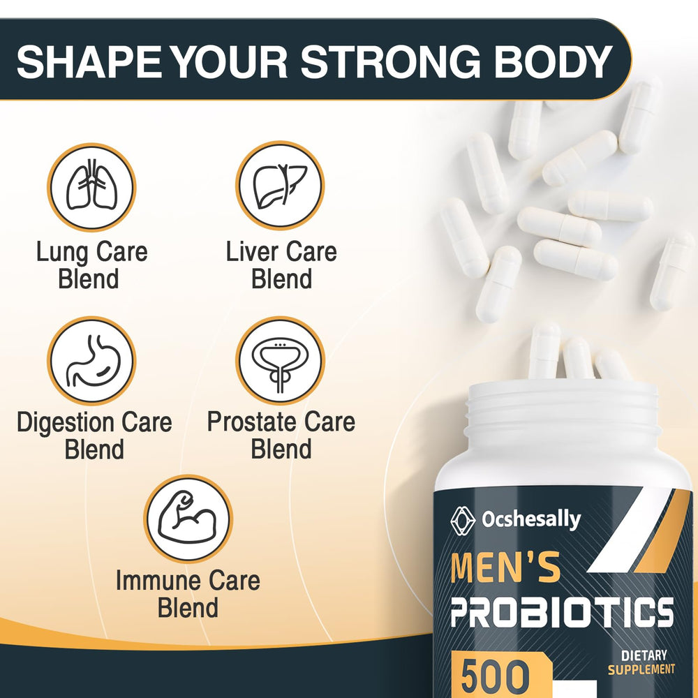 Ocshesally probiotic with 12 strains capsules highlighting diverse gut bacteria