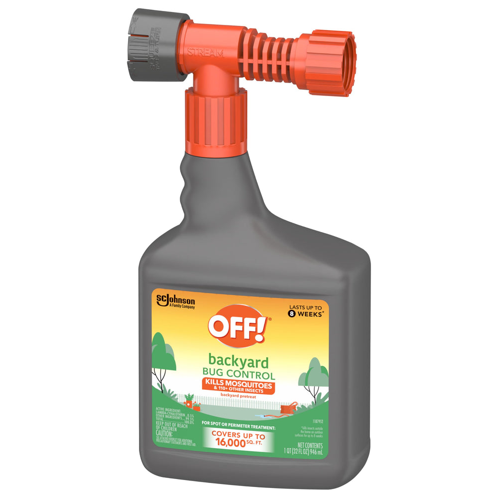 OFF! Hose-end sprayer settings set to fan for wide coverage.
