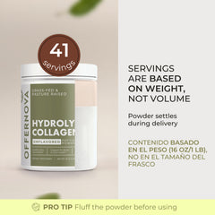 Collagen powder bottle beside ingredients panel in labeled packaging