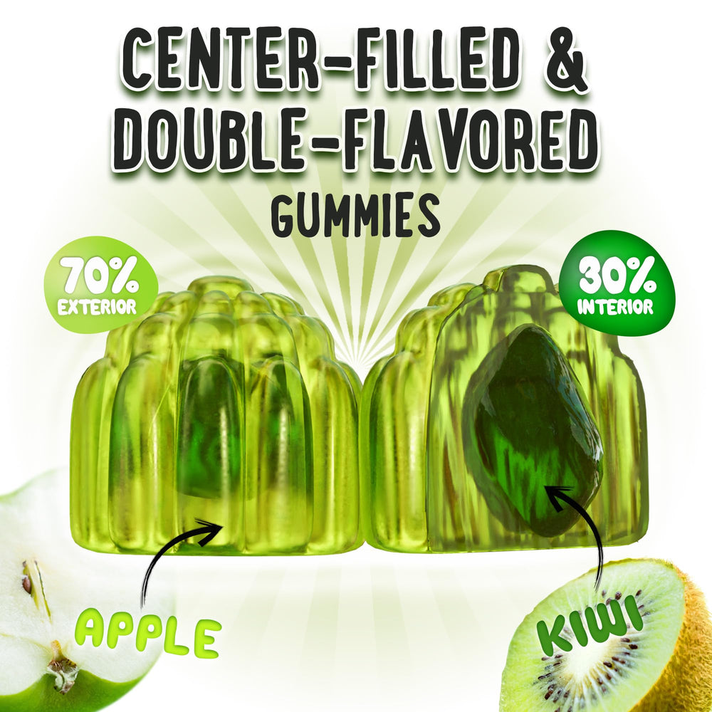 OH MY CHEWY gummies bottle back view highlighting vegan, non-GMO formula for families.