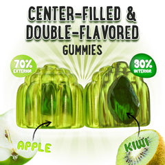OH MY CHEWY gummies bottle back view highlighting vegan, non-GMO formula for families.