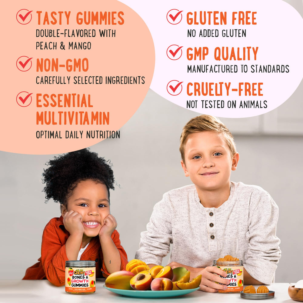 OH MY CHEWY height growth gummies serving with a glass of water