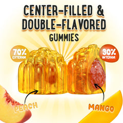 OH MY CHEWY two-flavor gummies close-up, tasty and appealing for daytime supplementation.