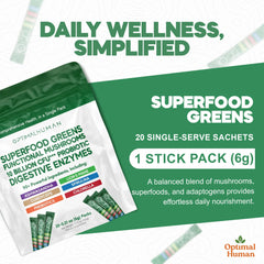 OH greens powder being poured into glass for a nourishing 8–12 oz hydration.