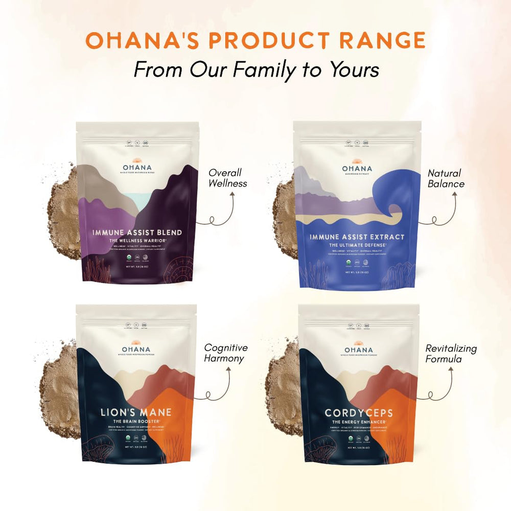 Ohana Cordyceps mixed ingredients graphic suggests whole-food blend.