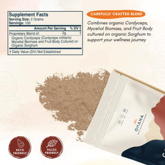 Ohana Cordyceps packaging shows USDA Organic and USA-grown quality.