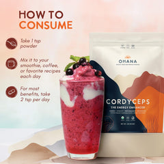 Ohana Cordyceps USDA Organic seal on label signals purity.