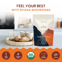 Ohana Turkey Tail tea mug scene ready for a warm cup