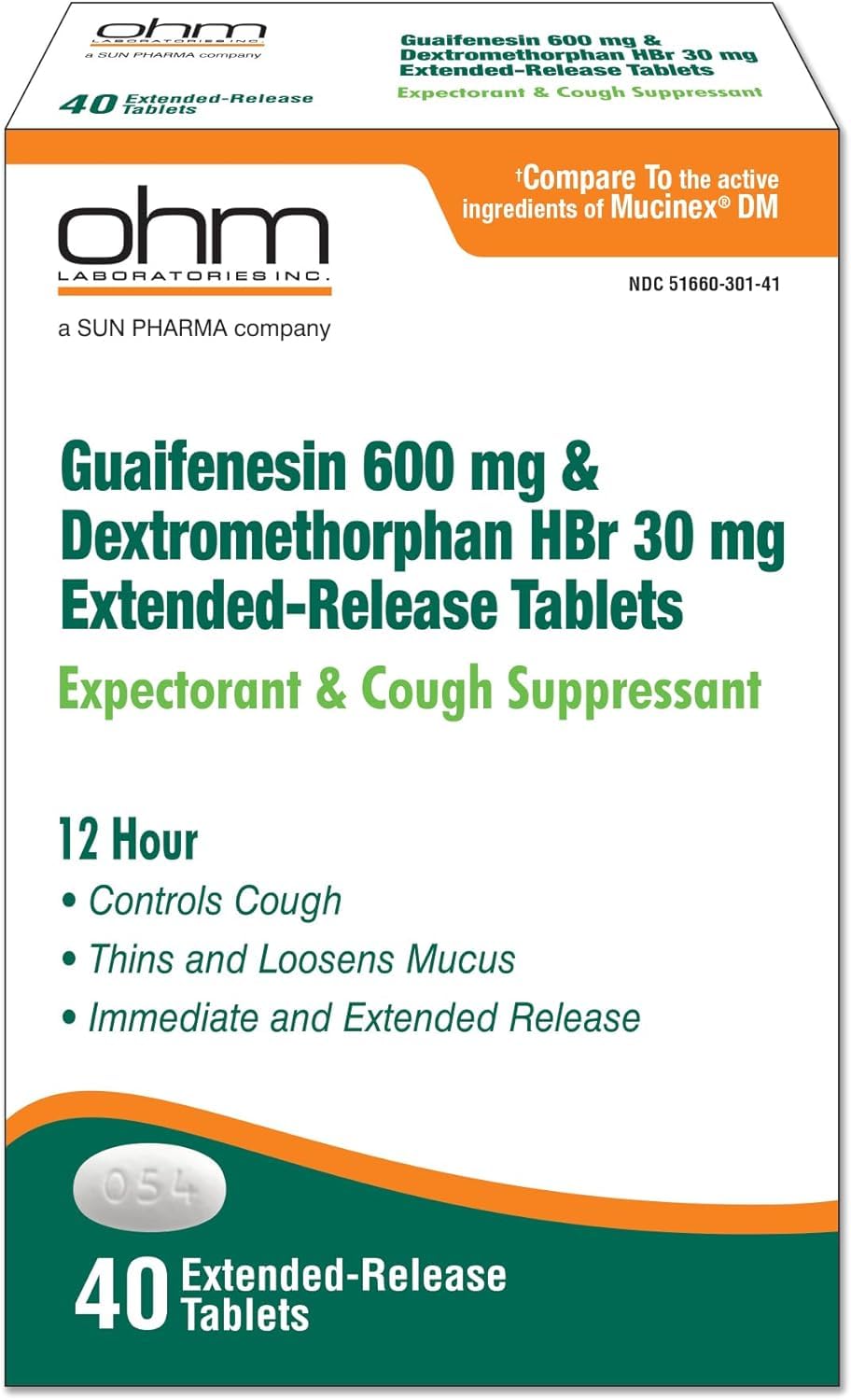 Ohm Guaifenesin-Dextromethorphan ER tablets, pack-shot, highlighting mucus thinning and daytime cough relief