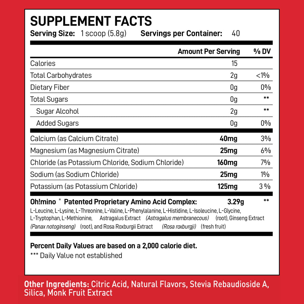 Oh!mino BCAAs + EAAs tropical scoop for pre-, intra-, and post-workout fueling