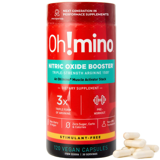 Oh!mino bottle being poured for nitric oxide support during workouts