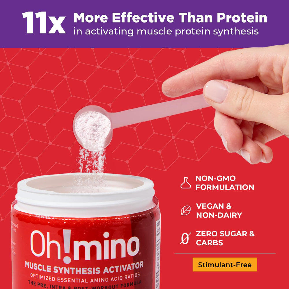 Oh!mino Essential Amino Acids Berry Blast supports steady recovery without caffeine.