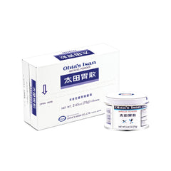 Ohta's Isan antacid powder can back view with clear dosing label