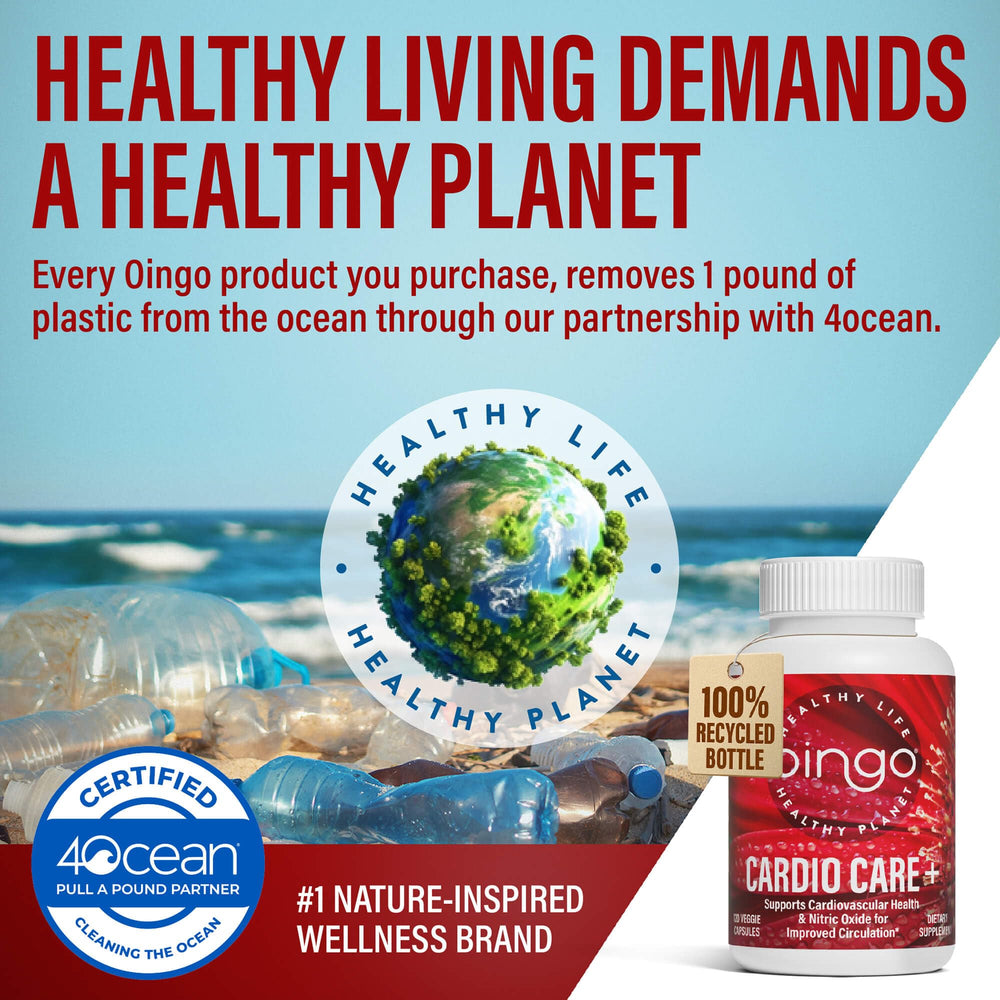 Oingo Cardio Care+ nutrition facts panel showing gluten-free capsule format.