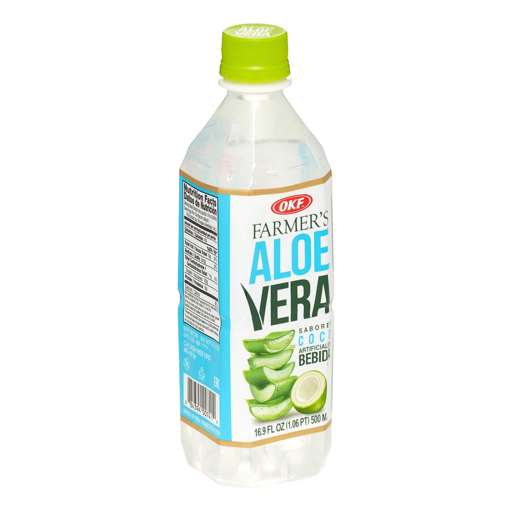 OKF Farmers Aloe Vera Drink Coco label close-up showing natural ingredients