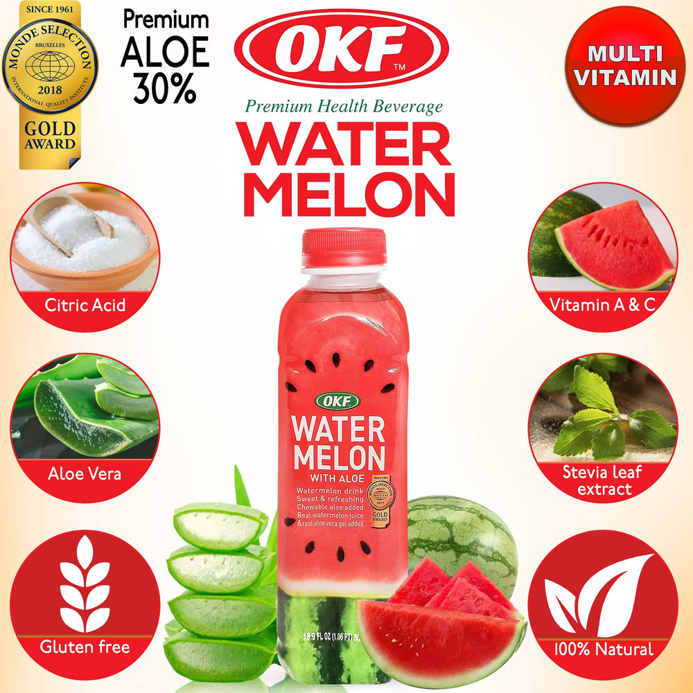 OKF Watermelon Aloe Vera Drink slim bottle design for easy handling.