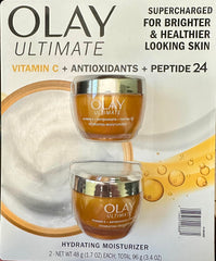 Two-pack Olay Ultimate Vitamin C bottle front with brightening potential.