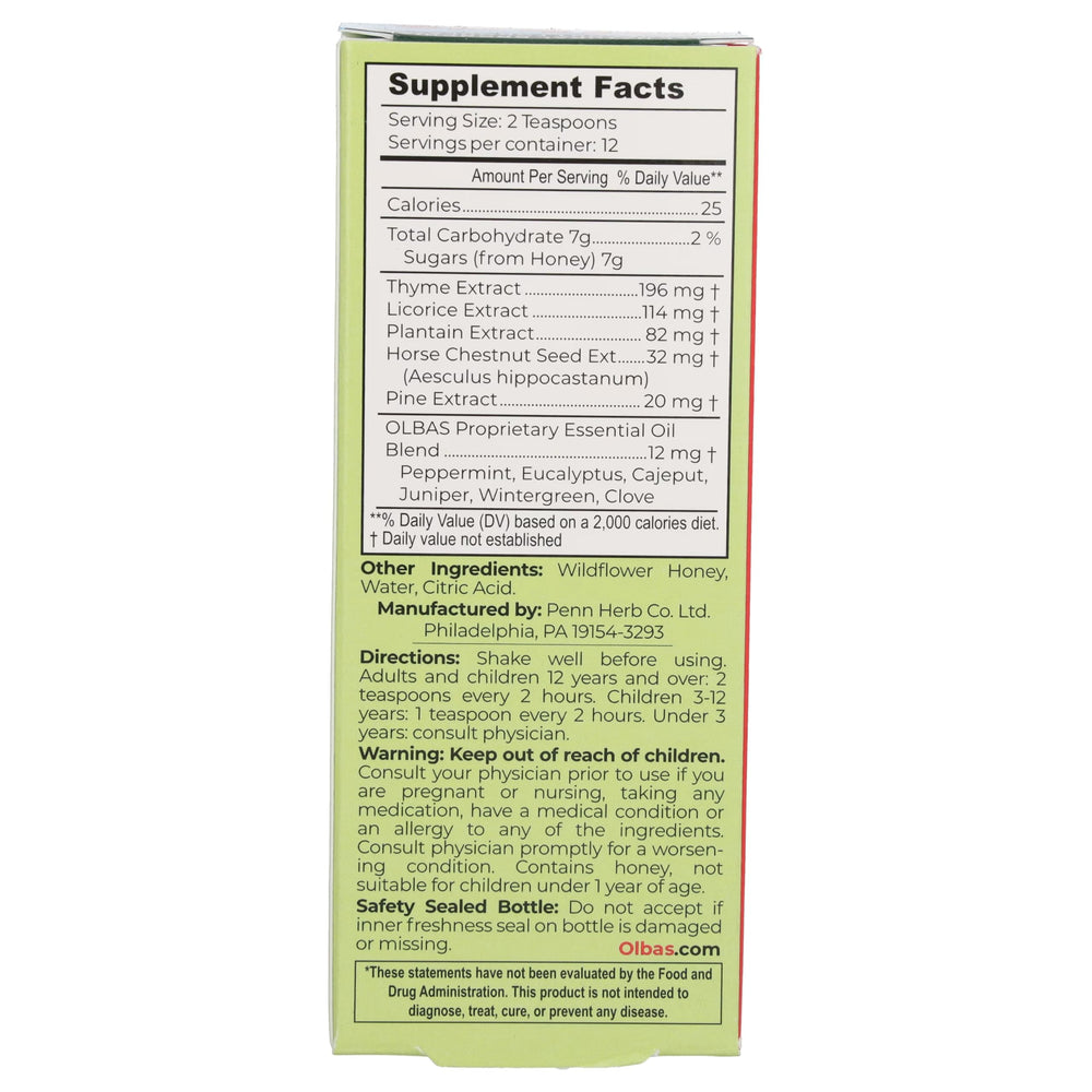 Olbas Syrup Pack-5 ingredients closeup reveals herbal oil blend