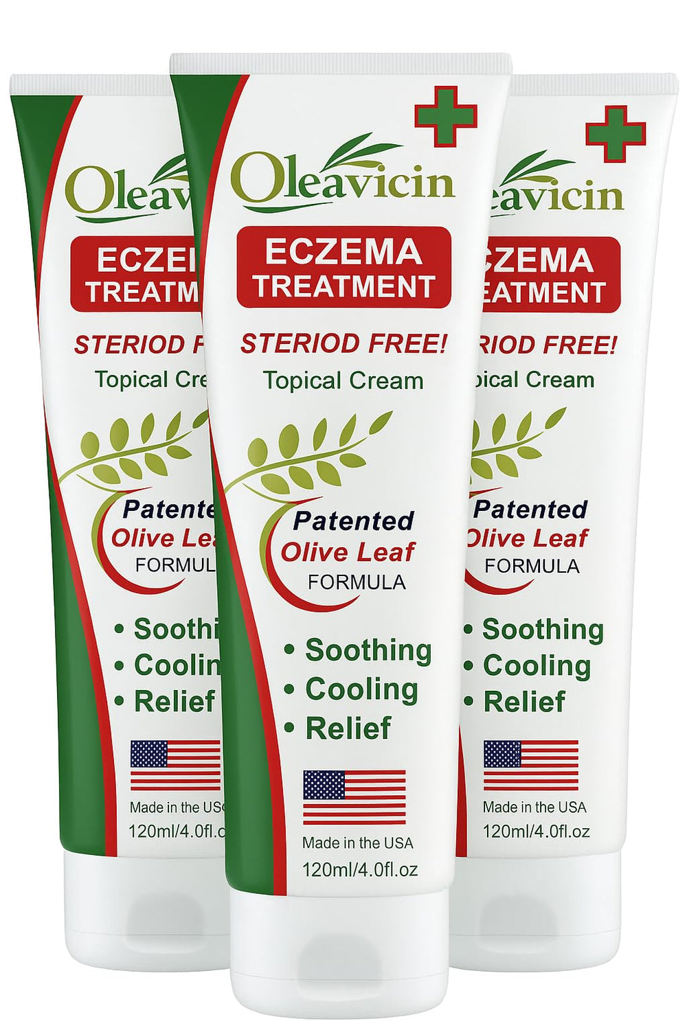 Oleavicin eczema cream 3-pack packshot, convenient family skincare option.