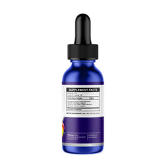 OLIBELA liquid drops beside a glass of water illustrating convenient dosage.