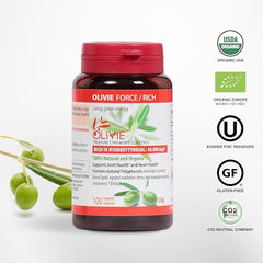 OLIVIE capsules pouring from bottle for a simple daily wellness routine.