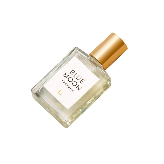 Olivine Atelier Blue Moon perfume oil bottle with aquamarine gems for luck and confidence.